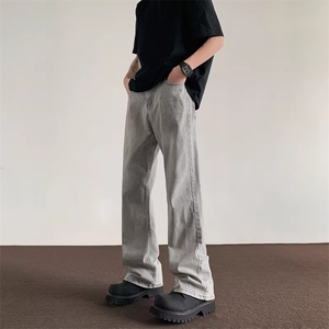1506-1/KXT1051/P45烟灰色直筒牛仔裤水洗复古弹力显瘦长裤子图片