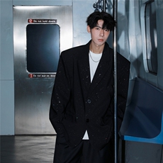 2025港风成分96%聚酯纤维4%氨纶满天星西服男西装男XF77871P85控，男装西服，星座227-7