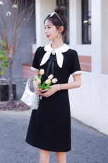 蝴蝶结赫本风连衣裙夏2022年新款女小黑裙收腰显瘦小香风鱼尾裙子，女装连衣裙，辉煌依升