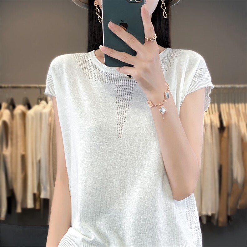 短袖t恤女2024新款中年妈妈大码女装夏季薄款短款冰丝针织上衣,针织衫/毛衣,萱芳婷羊绒