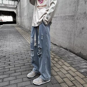 牛仔裤男秋季潮大码休闲裤子高街慵懒男N3103P40图片