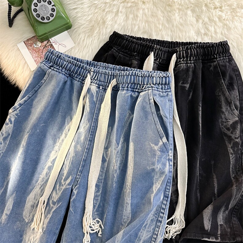 ins暗黑高街不规则扎染水洗牛仔裤男女韩版宽松直筒百N05057-P40,男装牛仔裤,星座308B-1