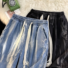 ins暗黑高街不规则扎染水洗牛仔裤男女韩版宽松直筒百N05057-P40，男装牛仔裤，星座308B-1
