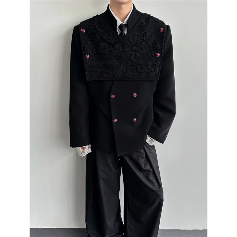 26春夏男士宫廷复古刺绣宝石纽扣蕾丝拼接礼服西装xz192-p178,男装西服套装,电商B288