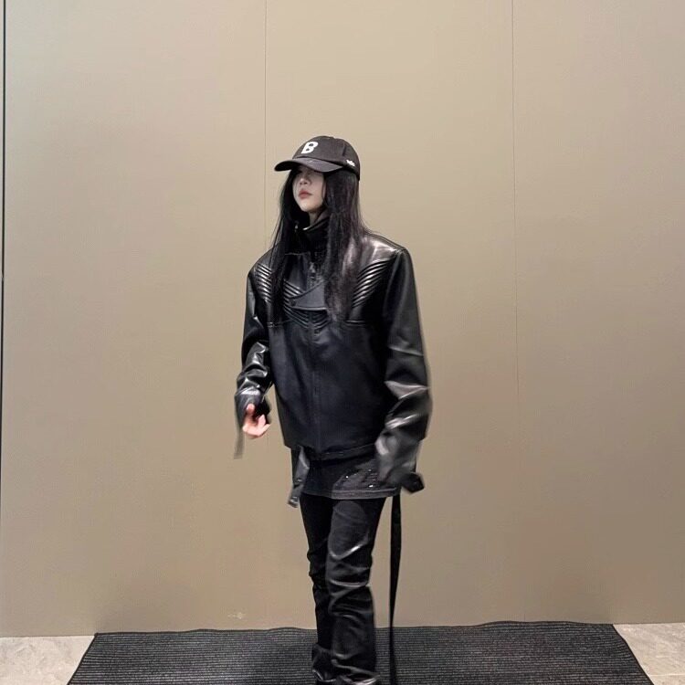 BKCC原创自主王鹤棣同款机车皮衣外套美式男女百搭宽松夹克ins潮,男装皮衣,星座506A