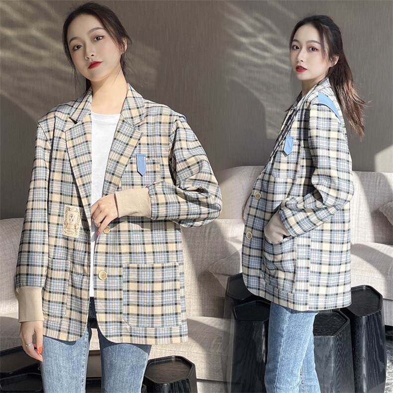 2021春季新款时尚格子西装外套 修身显瘦百搭气质女装图片