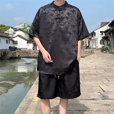 量大优供视频新风蝴蝶提花冰丝短袖短裤套装男TZ2405-特P60，男装休闲套装，电商A028