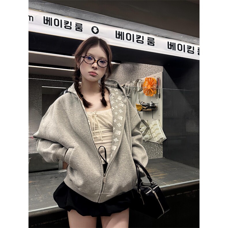 美式复古连帽卫衣女秋季慵懒风长袖拉链开衫W880-P75,男装卫衣,星座918-1