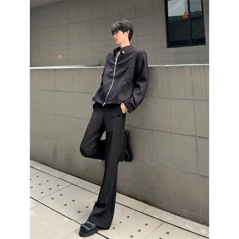 W9415-P48 网图现货 新款美式微喇休闲裤宽松直筒韩版百搭西裤图片