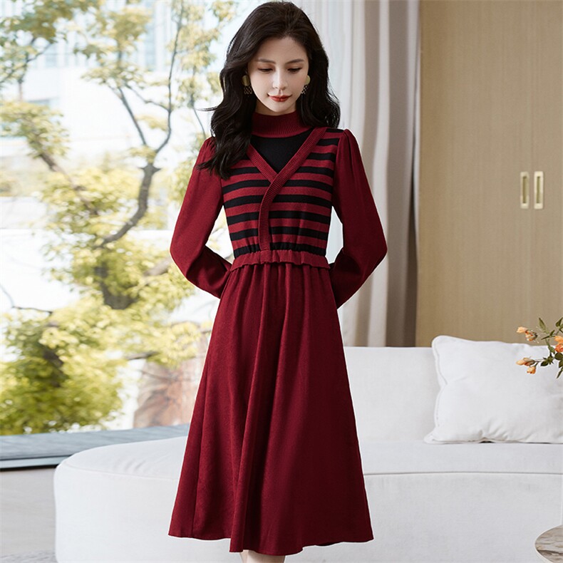 《现货新品》条纹针织灯芯绒两件套套裙,女装套装/套裙,魅丽静蓝