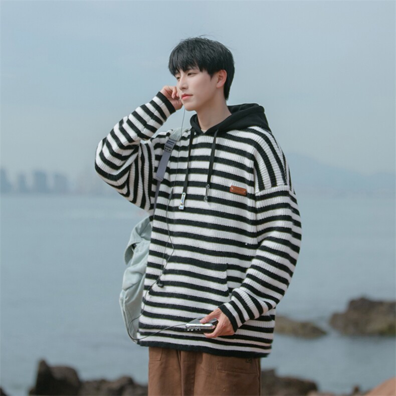 B225-M1133-X108-P86-腈纶42% 锦纶31% PBT27%-条纹连帽毛衣-现货图片