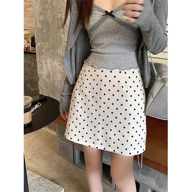 包臀裙少女波点杏色半身裙女通勤百搭高腰显瘦小个子a字西装短裙,男装西服套装,星座1210-1