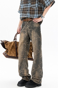 荆棘提花牛仔裤男款夏季薄款美式高街水洗直筒阔腿微喇裤KZ038P58图片