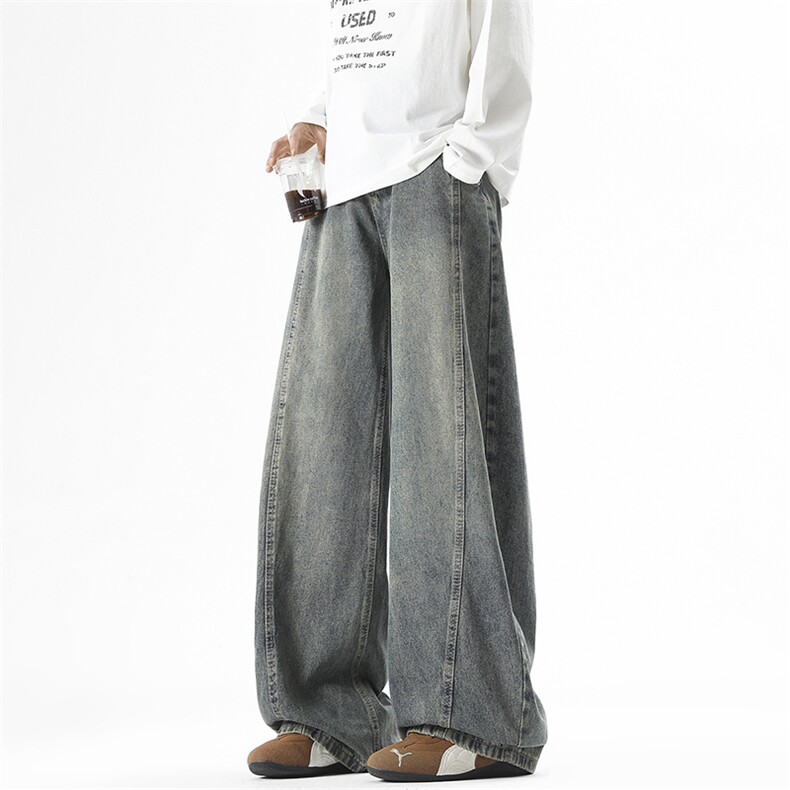 宽松阔腿弯刀牛仔裤美式复古水洗休闲直筒长裤3646-特P58控108，男装牛仔裤，电商B295
