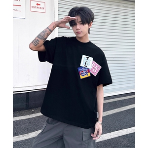 万针全刺绣工艺抖音得物高品质260克重磅纯棉双纱美式高街短袖T恤图片