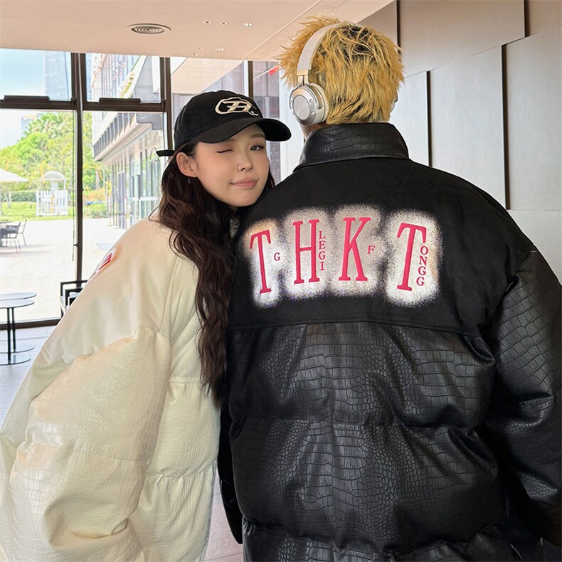情侣款PU皮棉衣棉服鳄鱼纹拼接面包服立领棉袄皮衣外套1612-P85,男装皮衣,星座207