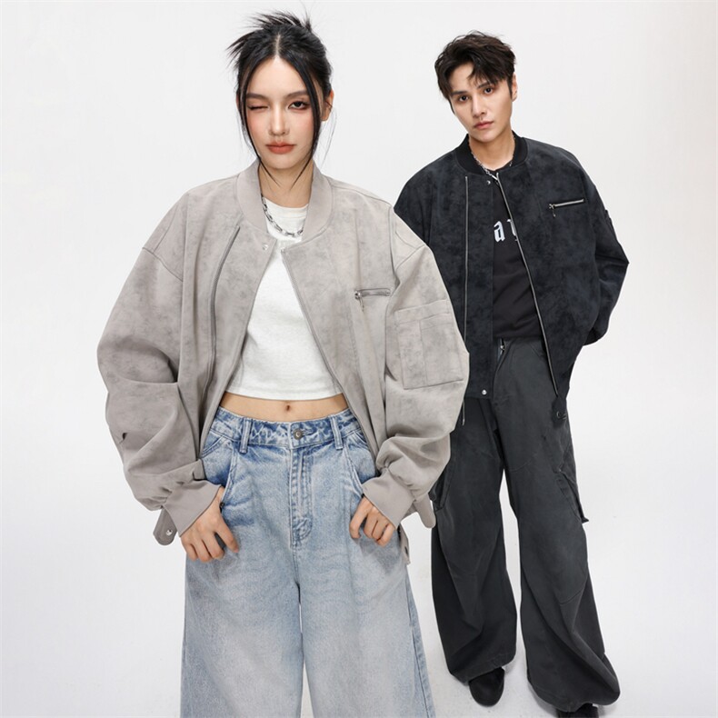 2025秋冬休闲百搭纯色棒球领夹克绒感皮衣外套男女同款XY2505-P66,男装皮衣,星座717