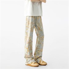 黄色扎染设计感直筒牛仔裤男迷彩裤晕染花色XZ201-S202P45，男装牛仔裤，星座201