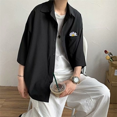 夏季新款韩版休闲百搭五分袖衬衫男学生宽松纯色bf衬衣3320-P28，男装T恤，星座1008-2