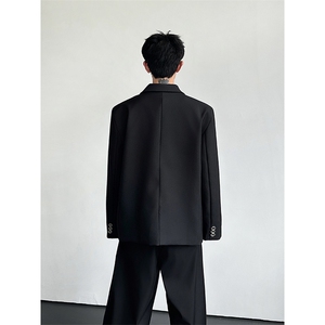 廓形痞帅黑色西装外套男高级感金属扣垫肩休闲西服XZ24P118图片