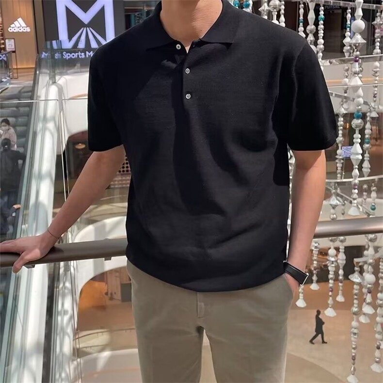 黑色液氨棉亨利领短袖男夏季美式收袖口正肩t恤显肩宽健身polo衫,男装Polo衫,星座1116A（原606A-3）