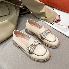 玛丽珍小皮鞋女2023春季真皮英伦风蝴蝶结粗跟一脚蹬女单鞋，女鞋小皮鞋，电商A223