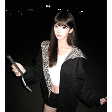 XZ1005-1-TTH0712-P75耳朵豹纹连帽卫衣外套男女情侣连帽开衫外套，女装短外套，星座1005-1