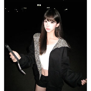 XZ1005-1-TTH0712-P75耳朵豹纹连帽卫衣外套男女情侣连帽开衫外套图片