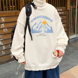 港风 冬季新款港风宽松高领男女针织毛衣 M6915 P65控78 加绒75图片