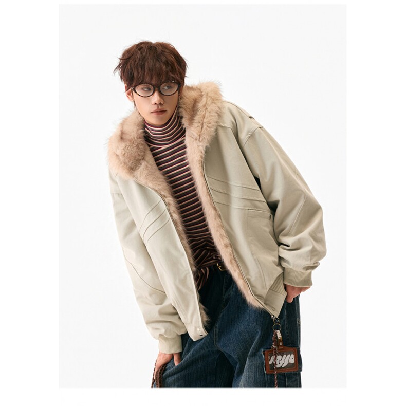 档口现货重磅帆布+通体仿兔毛座山雕毛领潮牌棉服DM8220-P138,男装棉衣,星座603