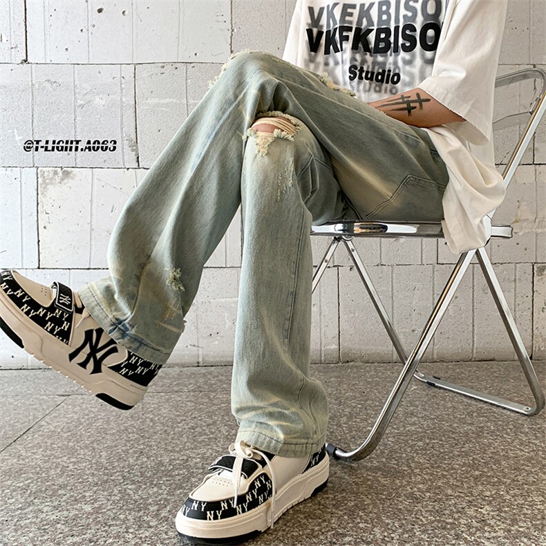 夏季美式高街ins小众破洞牛仔裤货号K755P6588,男装牛仔裤,电商A063