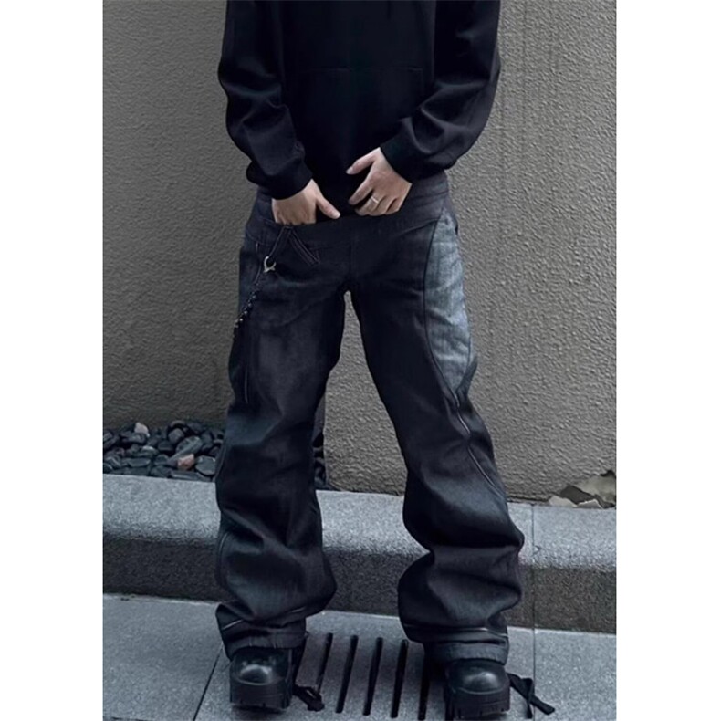 水洗做旧cleanfit牛仔裤男高街微喇弯刀vibe显瘦黑色裤子 NC659图片