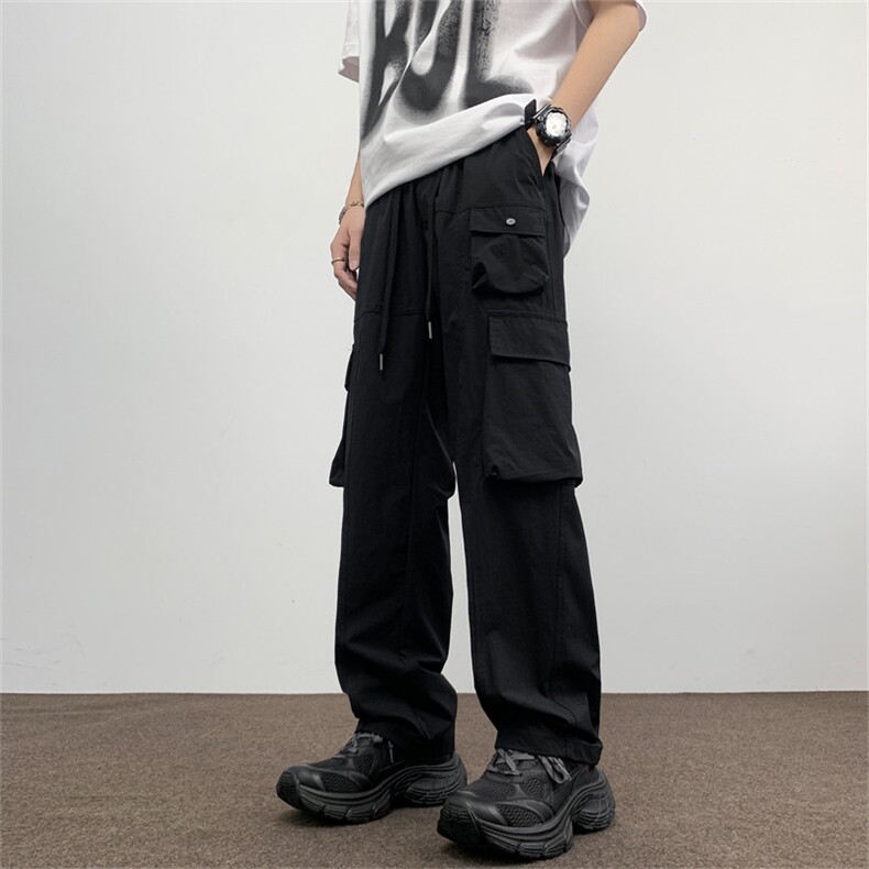 夏款男工装裤大口袋复合皱宽松直筒休闲长裤h0044P42，男装工装外套，星座1013-1