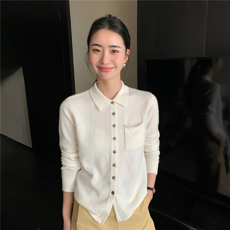 2025秋冬百搭时尚简约秋冬polo领纽扣开衫针织衫图片
