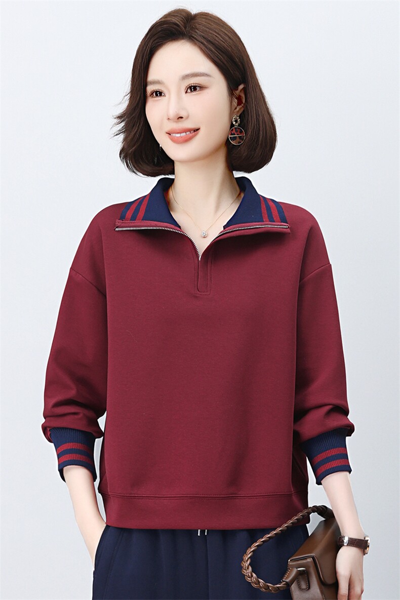 长期有货立领卫衣女2026年春秋新款洋气小个子半拉链条纹休闲上衣,女装卫衣/绒衫,璐依舞