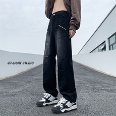 B221美式ins高街小众多口袋休闲拉链工装裤LK23043-P65控88，男装休闲裤，电商B221