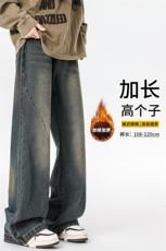 加长版裤子男高个子阔腿直筒牛仔裤185cm110直筒KZ005P60加绒70，男装牛仔裤，电商B312