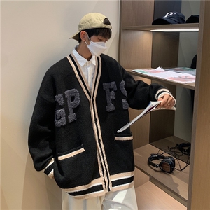 秋冬情侣款新款针织衫圆领毛衣男装港风宽松外套X5580-P80限108图片