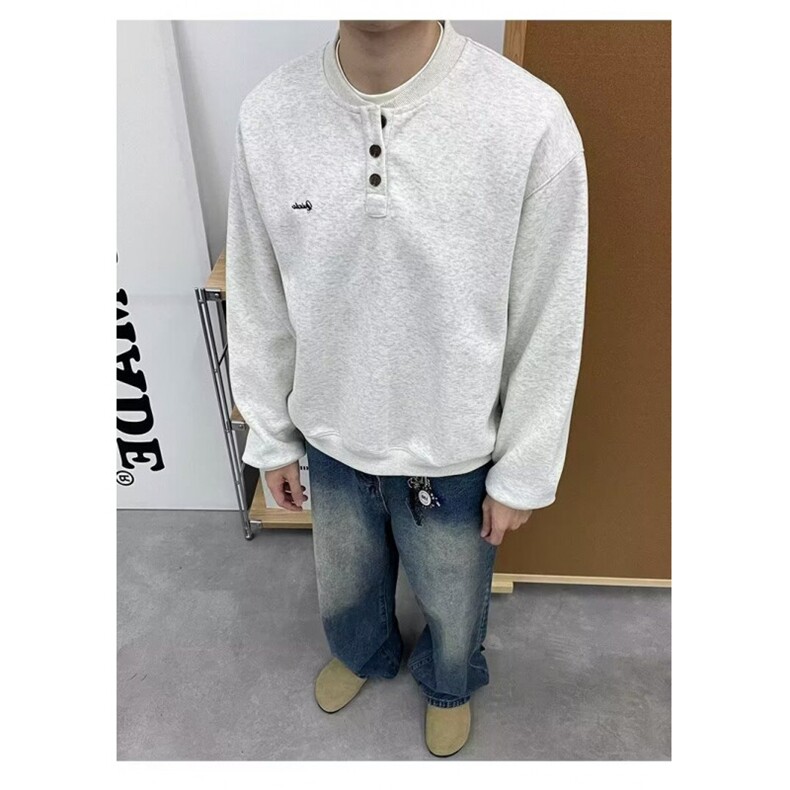 亨利领纽扣卫衣男生春秋季2025新款上衣内搭休闲宽松百搭WYW30,男装卫衣,星座516A