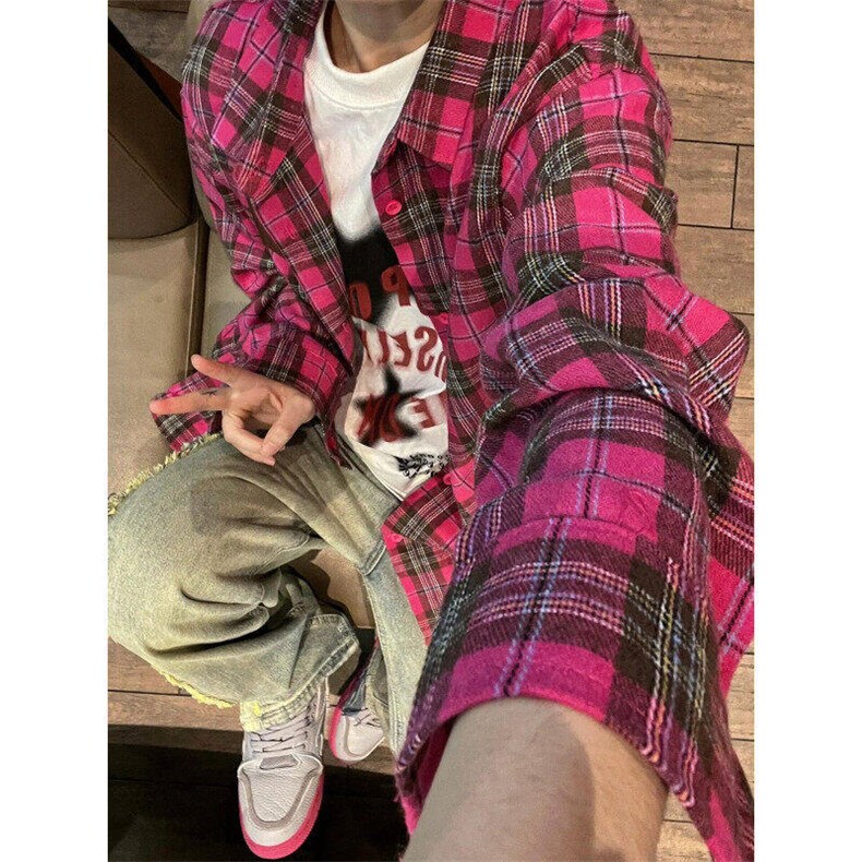 新款街头美式潮牌休闲衬衣简约复古百搭格子长袖衬衫LC2588-p36，男装衬衫，星座1008