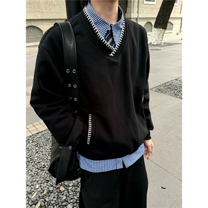 学院风V领麦穗绣花卫衣男女春秋季休闲宽松内搭情侣外套MYT20图片