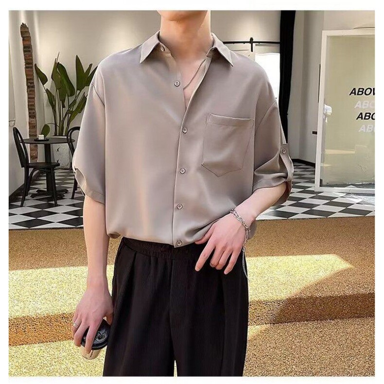 衬衫男短袖韩版七分袖衬衣痞帅夏季冰丝上衣1001-1-CS567-P35,男装衬衫,星座1001-1