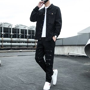 现货 21春秋季新款套装男士牛仔夹克外套青少年两件套T18 P95图片
