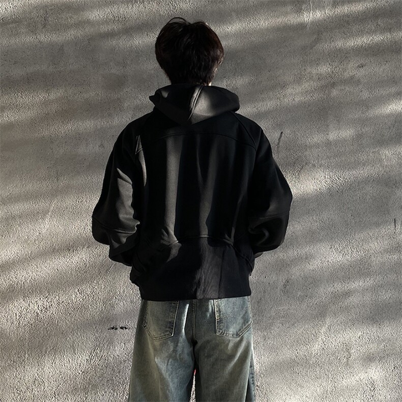 抖音得物二开美式重磅宽松结构拉链设计防风高领连帽卫衣外套W76,男装卫衣,电商A486