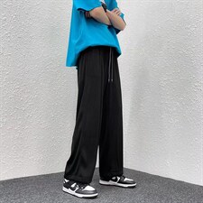 夏运动男直筒垂感ins潮牌港风冰丝螺纹休闲裤FK23P25图片