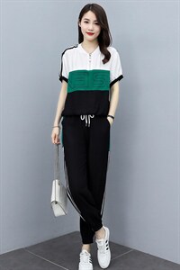 休闲运动套装女夏季2021新款韩版潮牌时尚短袖长裤气质宽松两件套图片