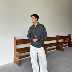 TK66-P60美式潮牌翻领针织衫棉服宽松冬季加厚棉袄拉链开衫，男装针织衫/毛衣，电商B323A