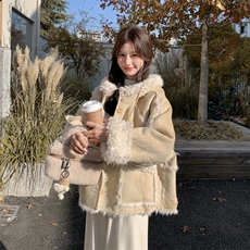 大货冬季连帽皮毛一体外套#609-P215-K318，女装短外套，2C111