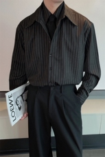 春季网红真两件拼接竖条纹衬衫男长袖痞帅复古休闲衬衣潮CS885P88，男装衬衫，电商B267