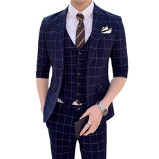 夏季帅气格子男装西服套装三件套礼服西装商务W8016-P255，男装西服，星座1012